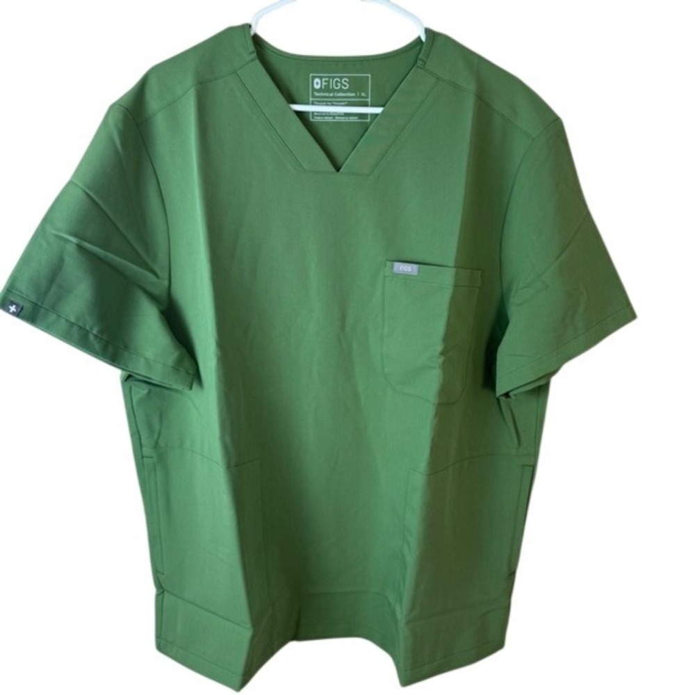 FIGS Technical Collection Womens Scrub Top Green V Neck XL 3 Pocket Nurse Chisec